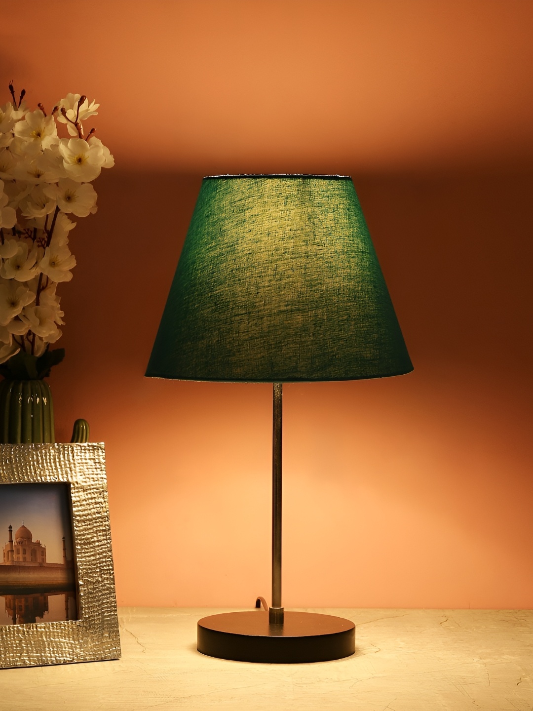 

BTR CRAFTS Teal & Black Frustum Shaped Metal Table Lamp with Adjustable Cord