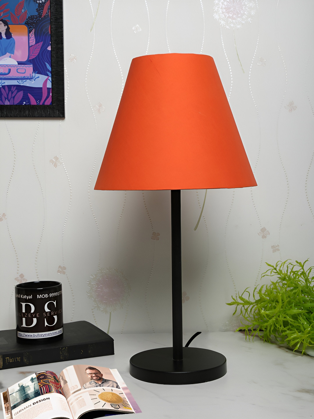 

BTR CRAFTS Orange & Black Frustum Shaped Metal Table Lamp with Adjustable Cord