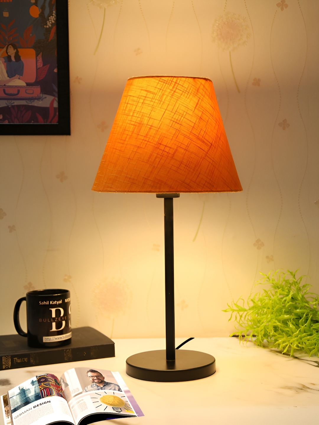 

BTR CRAFTS Orange & Black Frustum Shaped Metal Table Lamp with Adjustable Cord