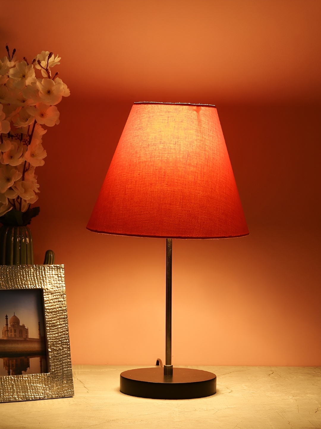 

BTR CRAFTS Orange & Black Frustum Shaped Metal Table Lamp with Adjustable Cord