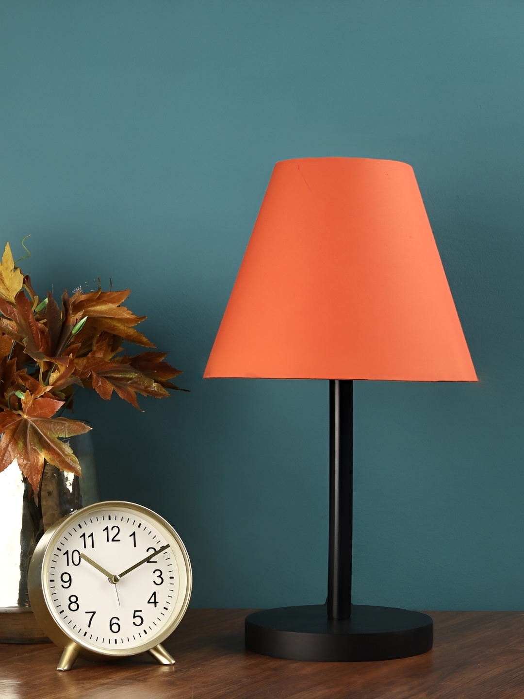 

BTR CRAFTS Orange & Black Frustum Shaped Metal Table Lamp with Adjustable Cord