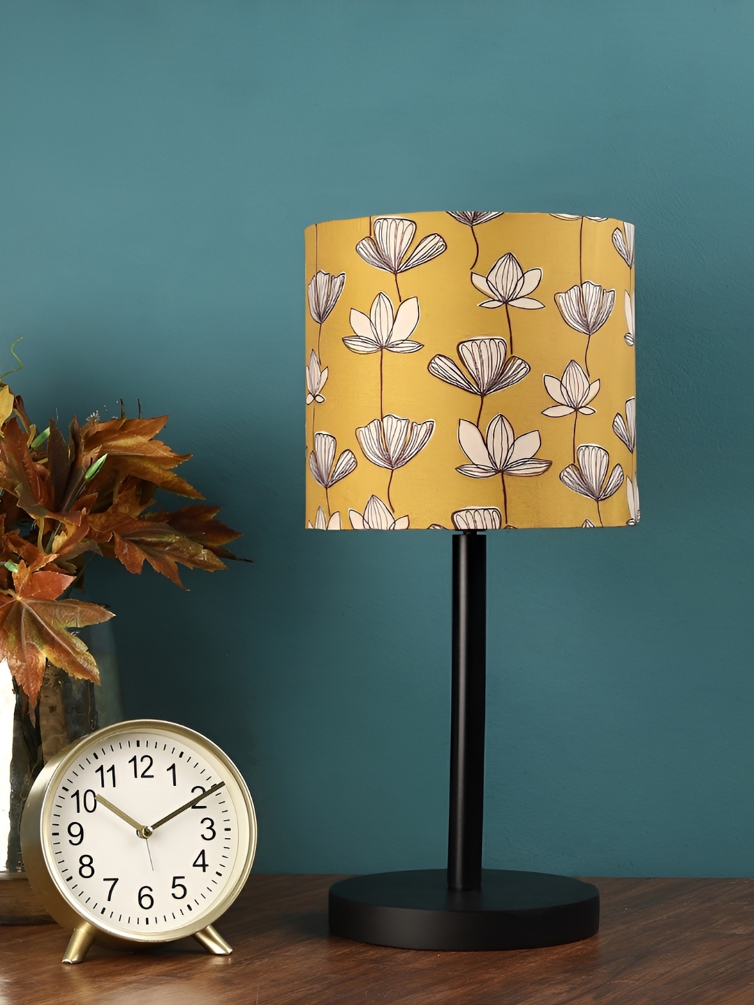 

BTR CRAFTS Mustard Printed Cylindrical Shaped Metal Table Lamp with Adjustable Cord
