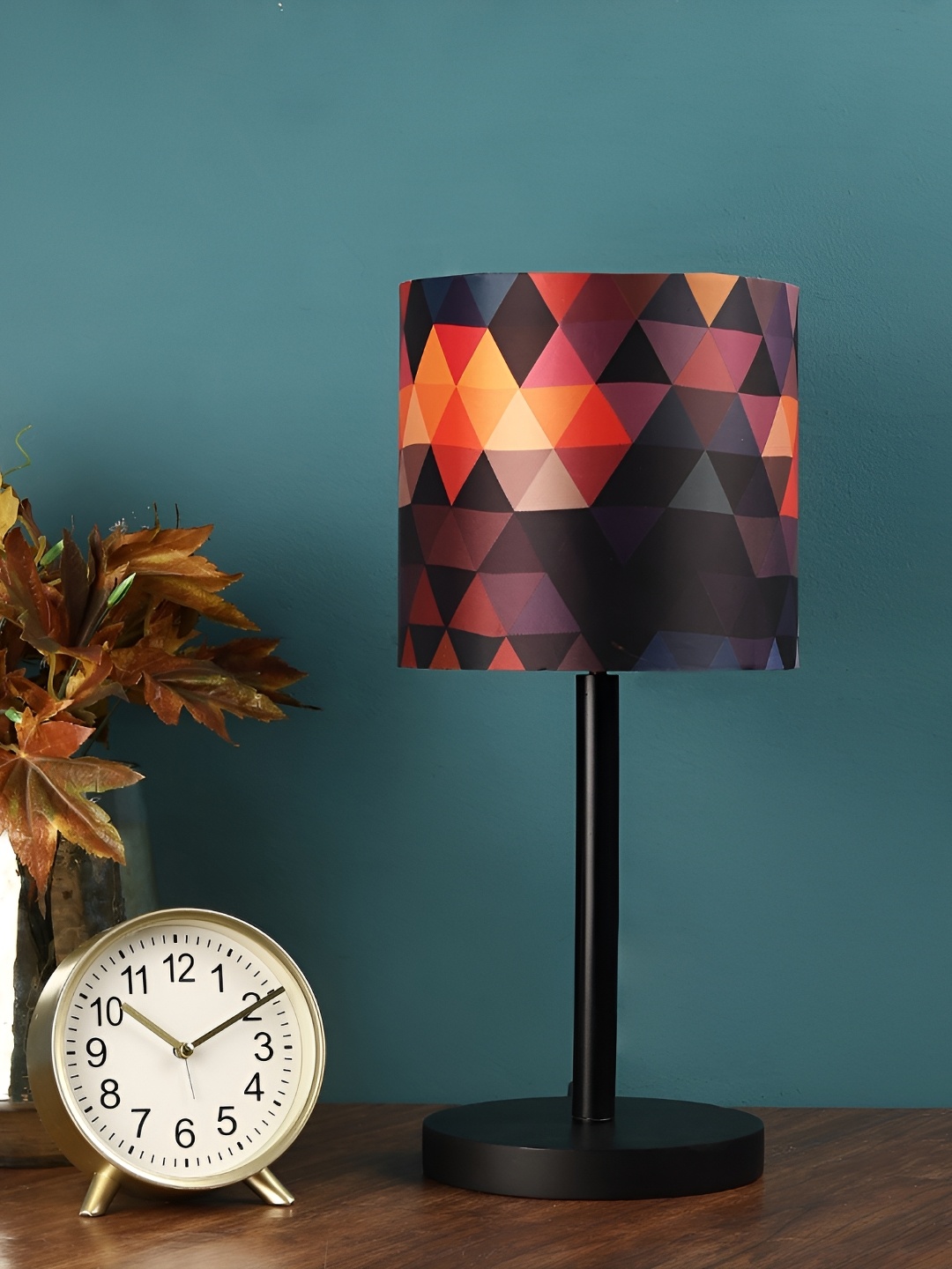 

BTR CRAFTS Black & Orange Printed Cylindrical Shaped Metal Table Lamp with Adjustable Cord
