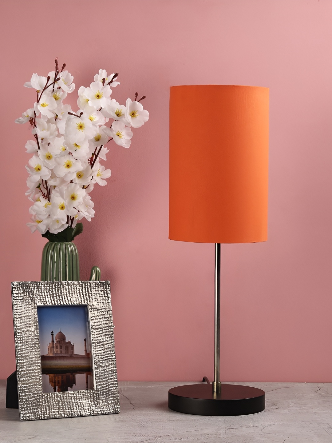 

BTR CRAFTS Orange & Black Cylindrical Shaped Metal Table Lamp with Adjustable Cord