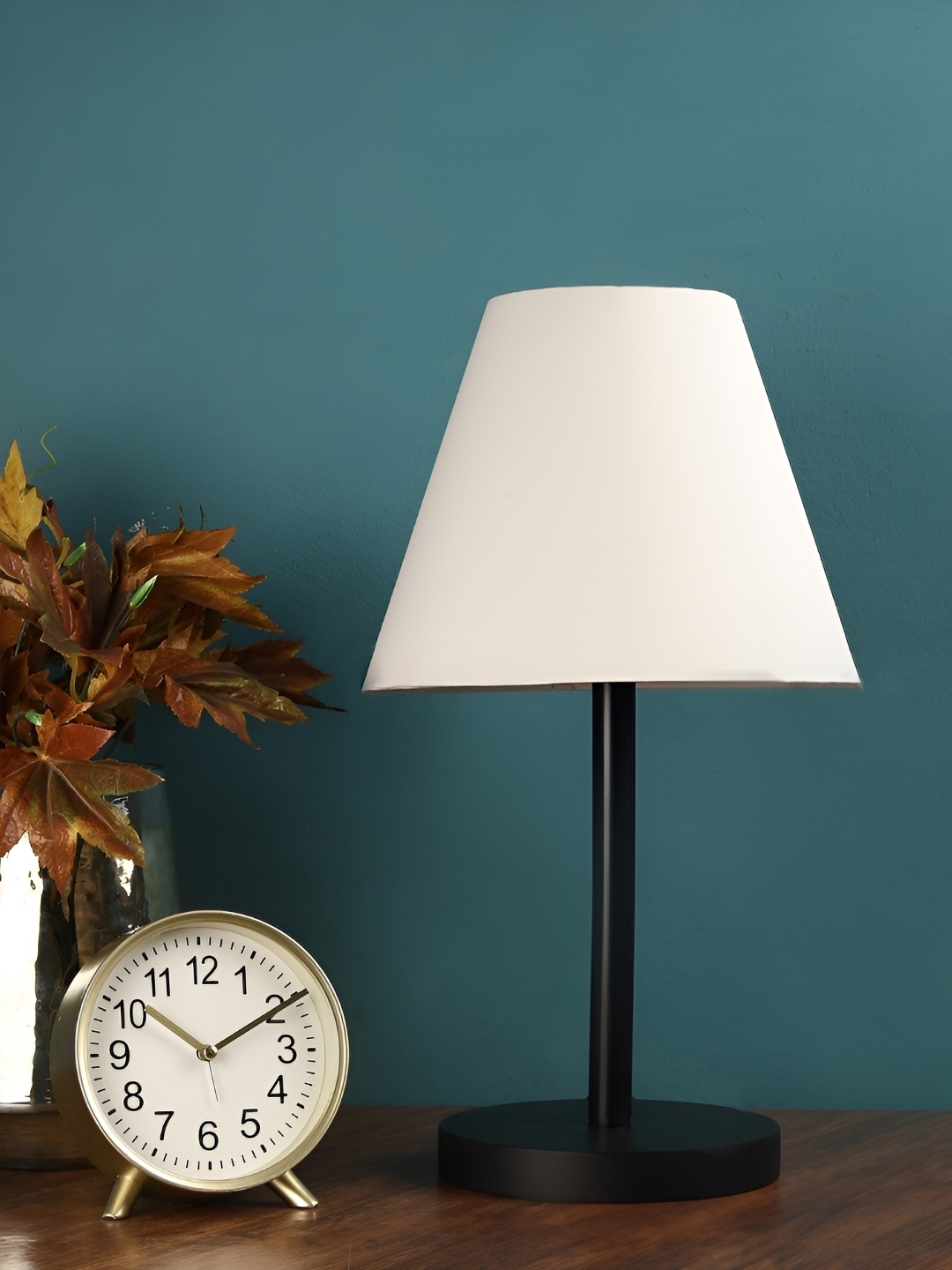 BTR CRAFTS White & Black Frustum Shaped Metal Table Lamp with Adjustable Cord