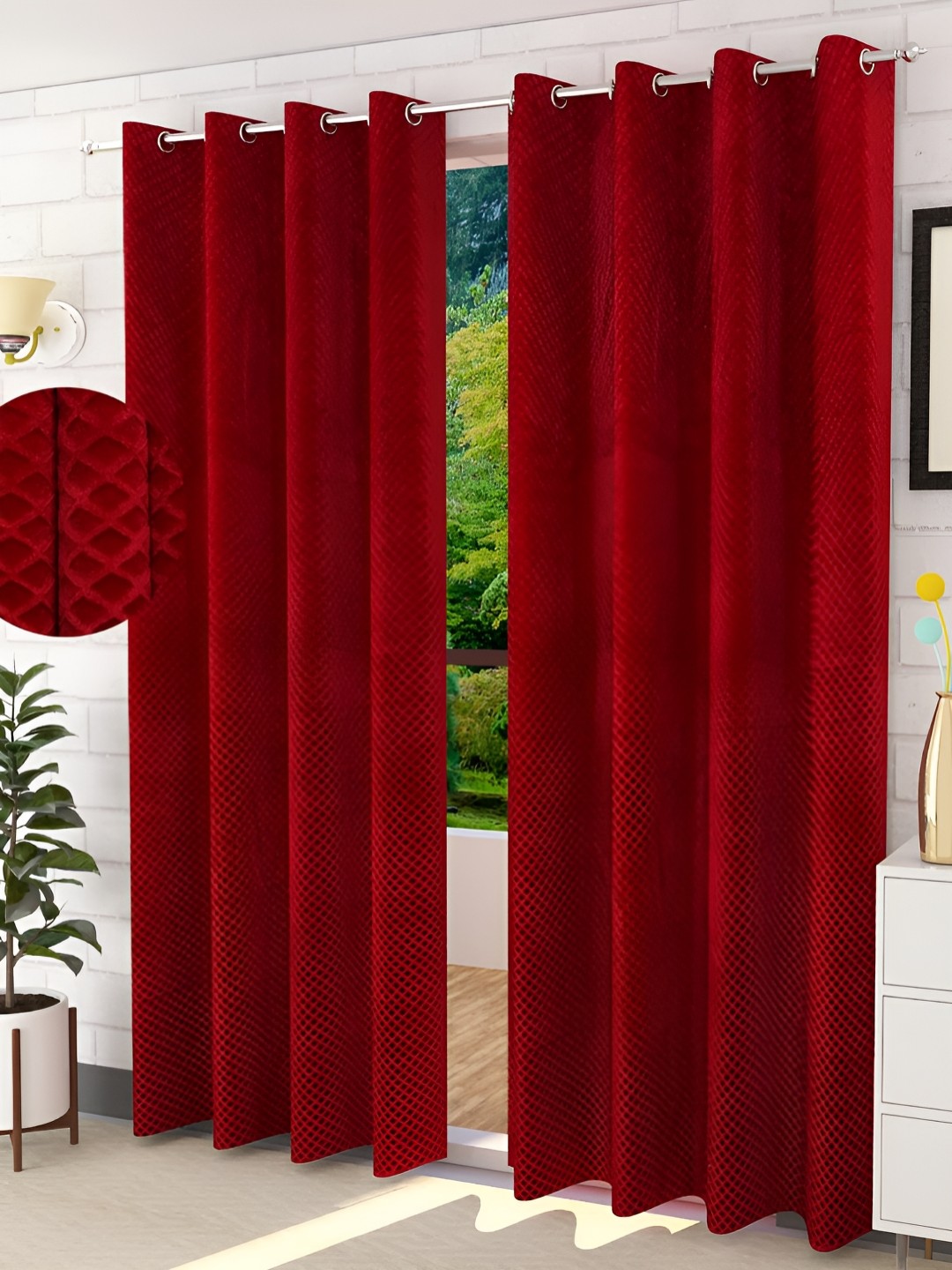 

Kraftiq Homes Maroon 2 Pieces Room Darkening Window Curtains