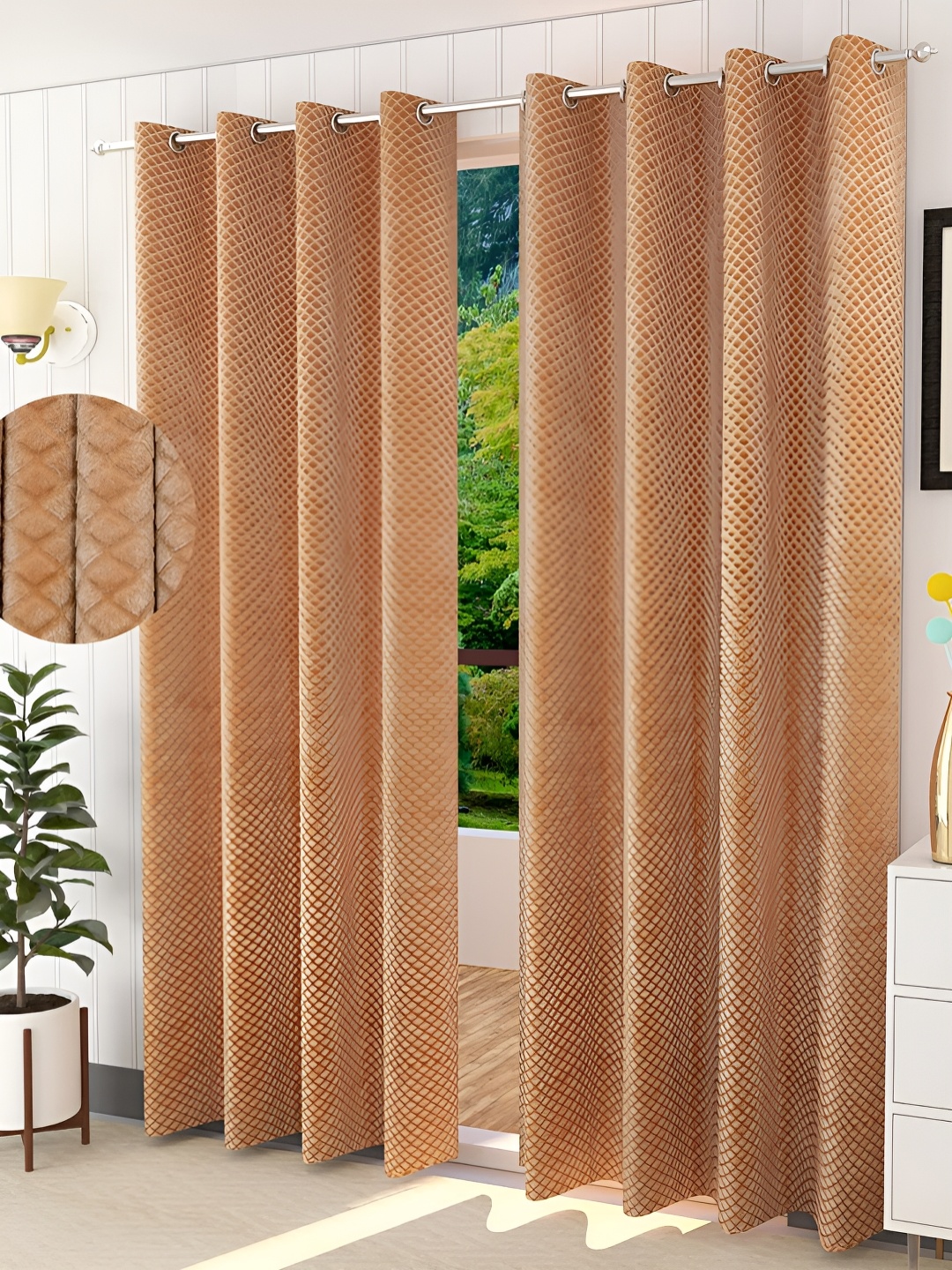 

Kraftiq Homes Beige 2 Pieces Room Darkening Door Curtains
