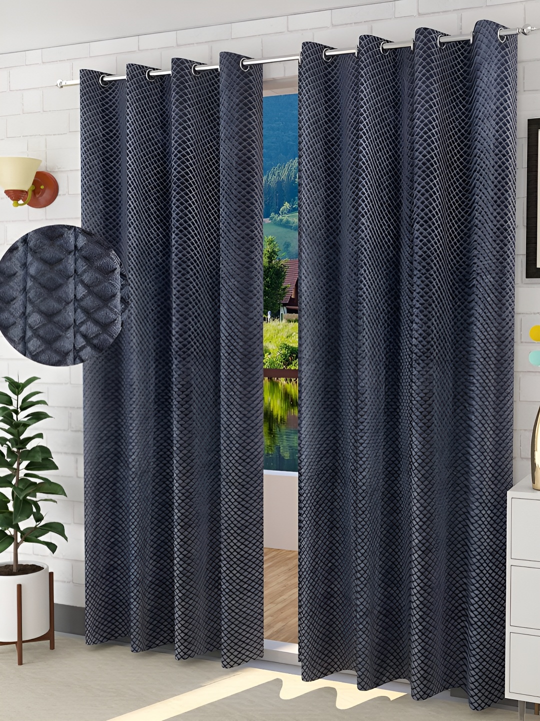 

Kraftiq Homes Grey 2 Pieces Room Darkening Window Curtains