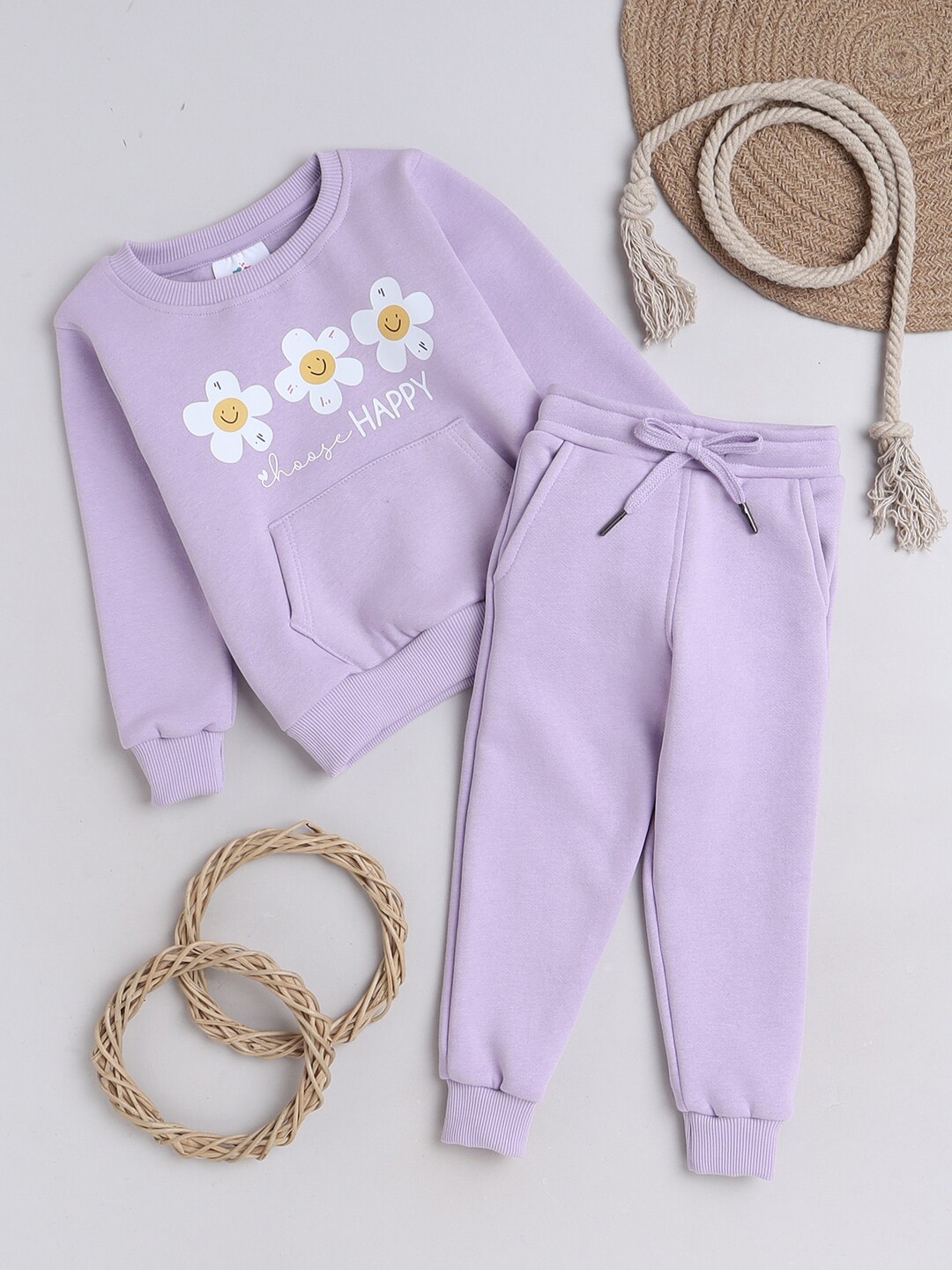 

Knitting Doodles Girls Graphic Printed T-Shirt & Trousers, Purple