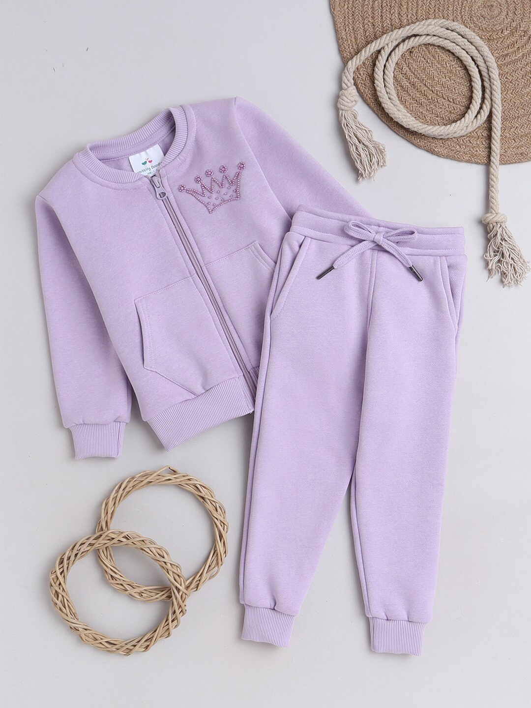

Knitting Doodles Girls Round Neck Sweatshirt With Trouser, Purple
