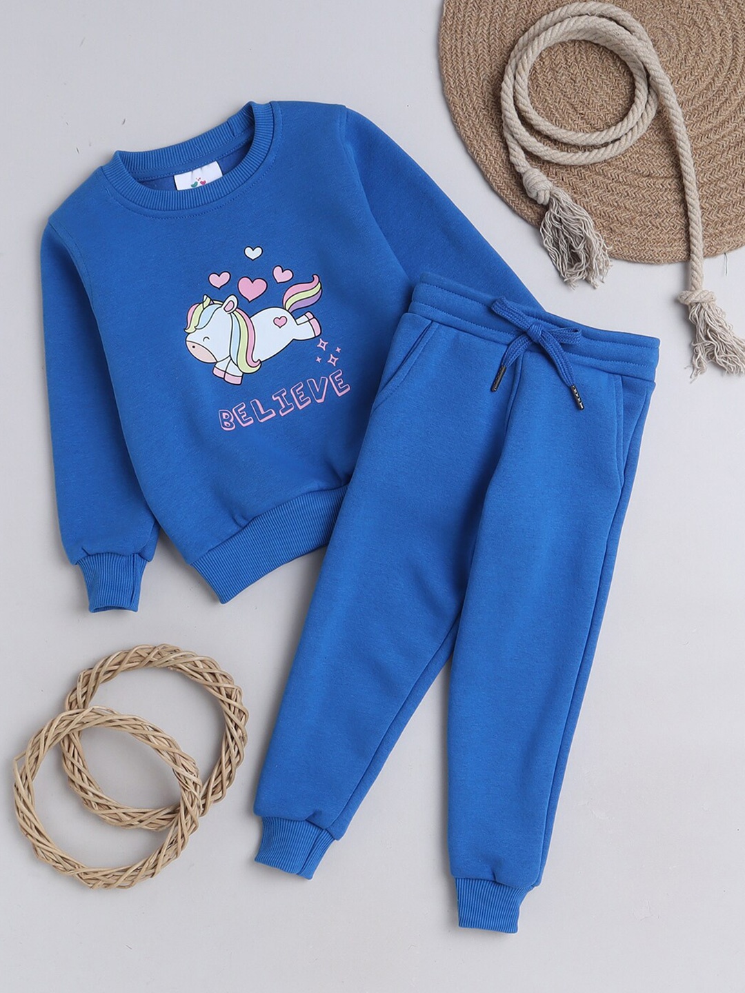 

Knitting Doodles Girls Graphic Printed Long Sleeves Fleece Clothing Set, Blue