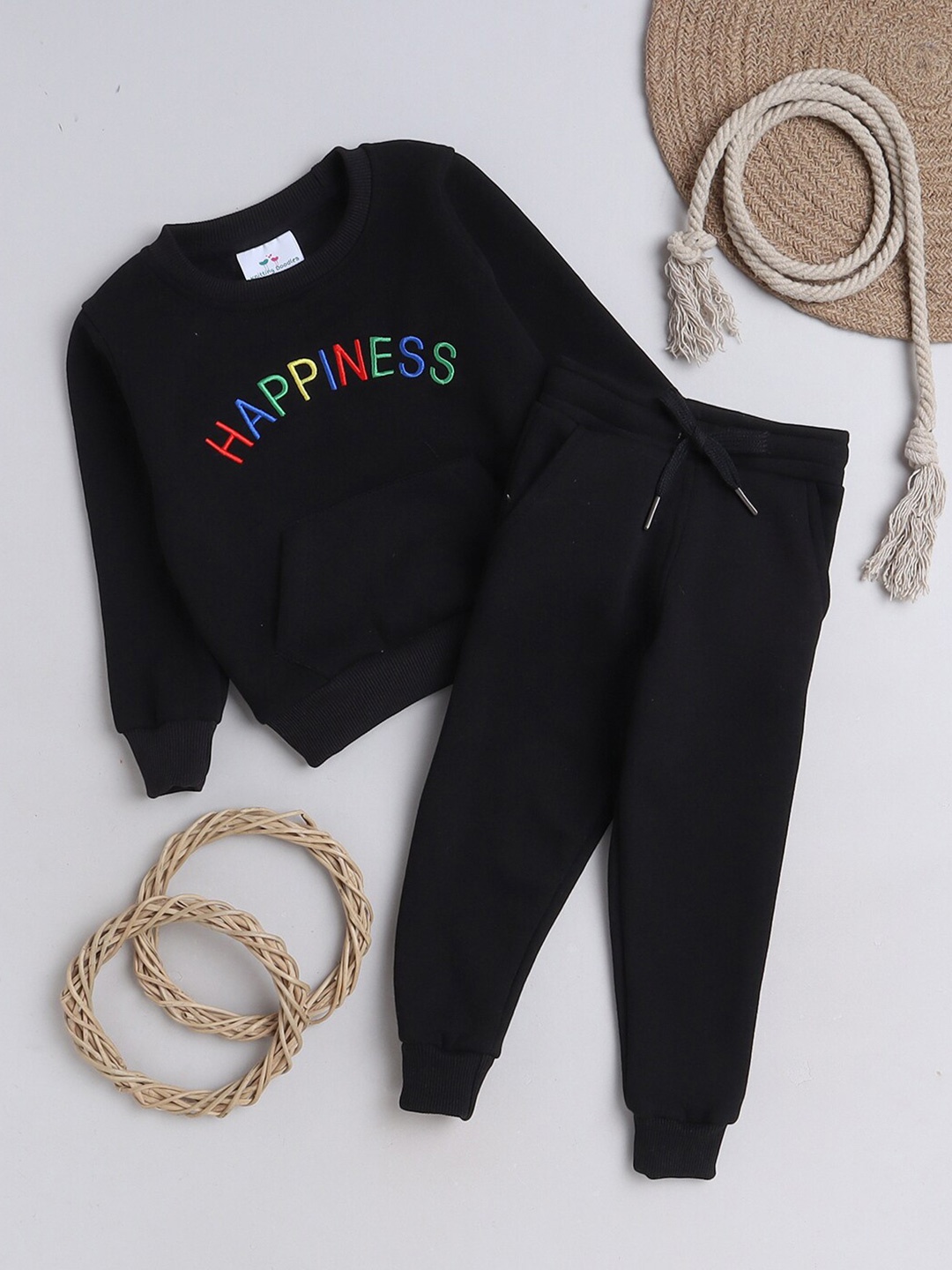 

Knitting Doodles Kids Typography Printed T-Shirt & Trousers, Black