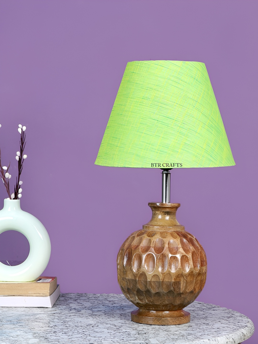 

BTR CRAFTS Green Wood Frustum Shaped Table Lamp with Adjustable Cord