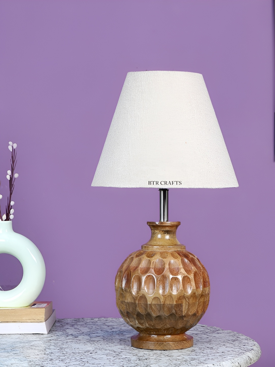 

BTR CRAFTS Beige Wooden Bell Shaped Table Lamp with Adjustable Cord