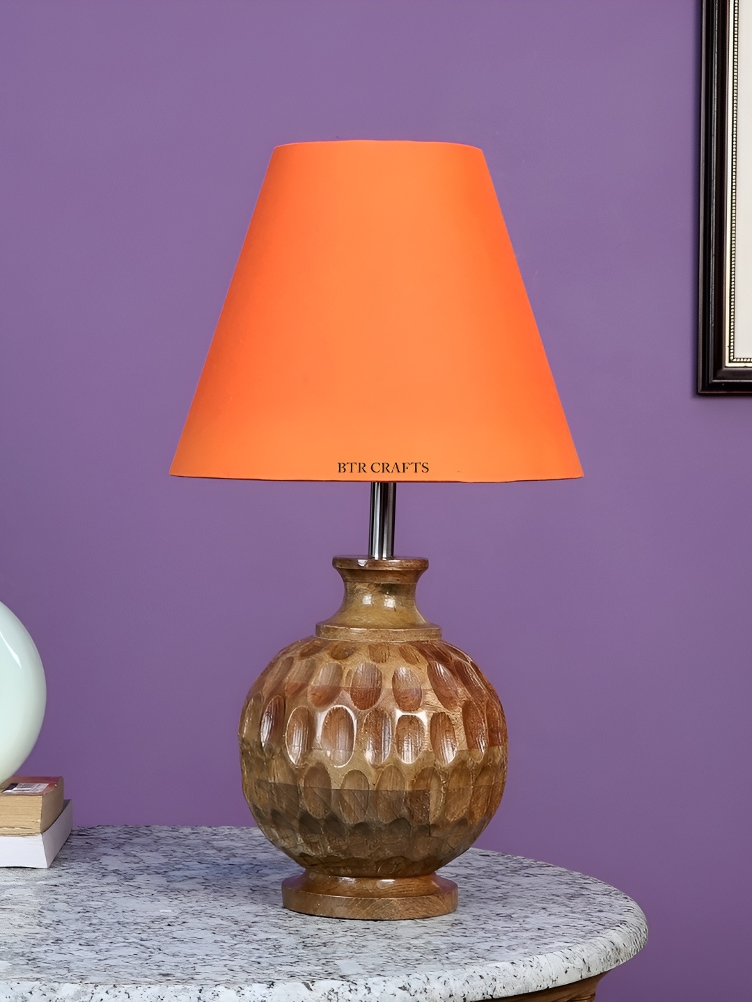 

BTR CRAFTS Orange Frustum Shaped Wooden Table Lamp With Adjustable Cord