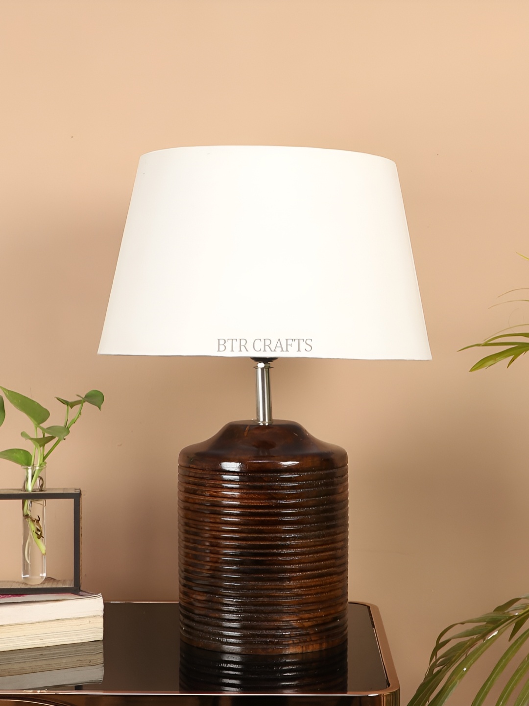 

BTR CRAFTS White Wooden Cylinder Shaped Table Lamp with Adjustable Cord