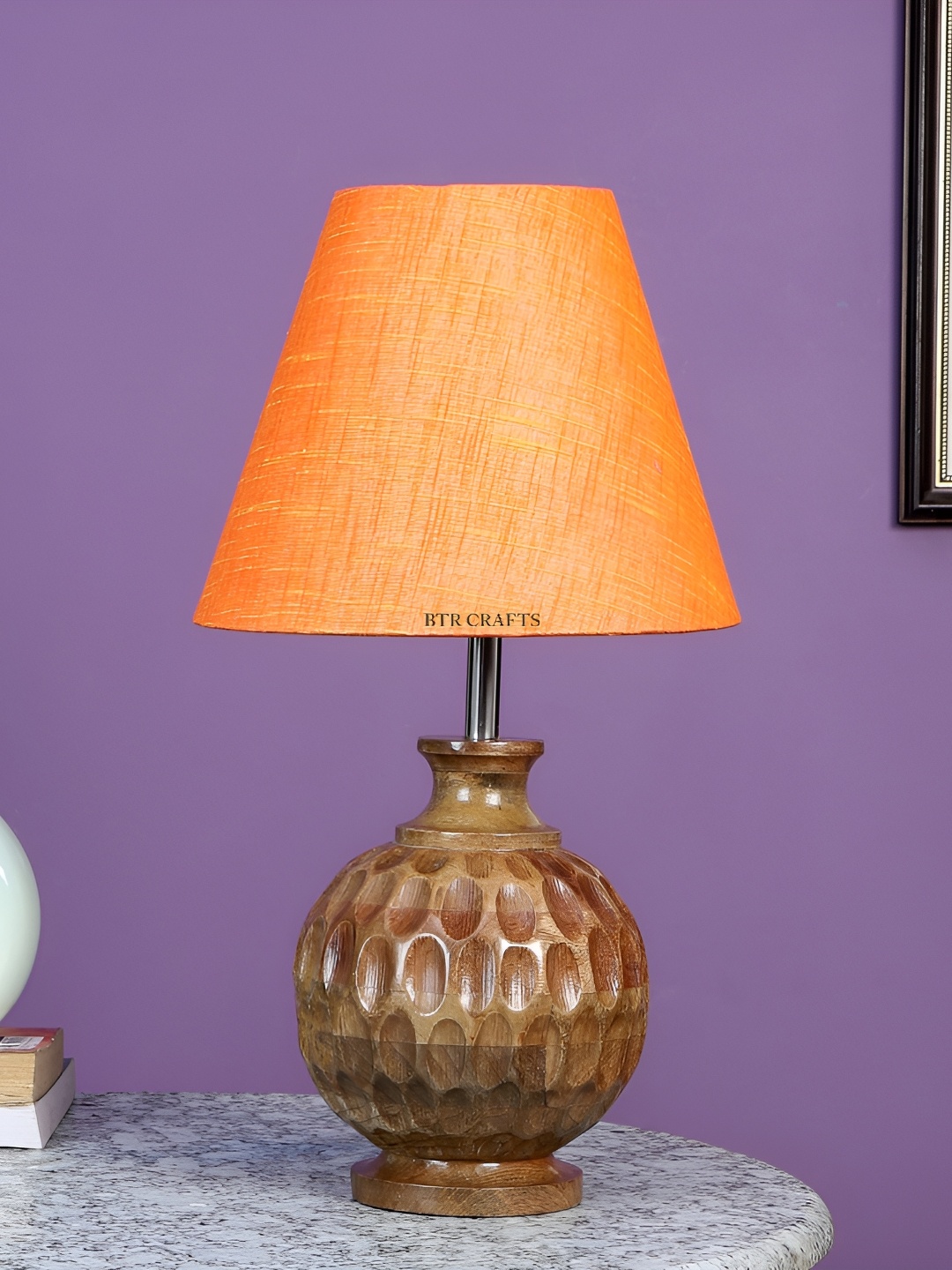 

BTR CRAFTS Orange Wood Frustum Shaped Table Lamp with Adjustable Cord