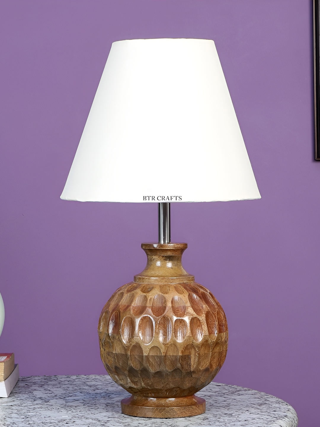 

BTR CRAFTS White Wooden Frustum Shaped With Adjustable Cord Table Lamp