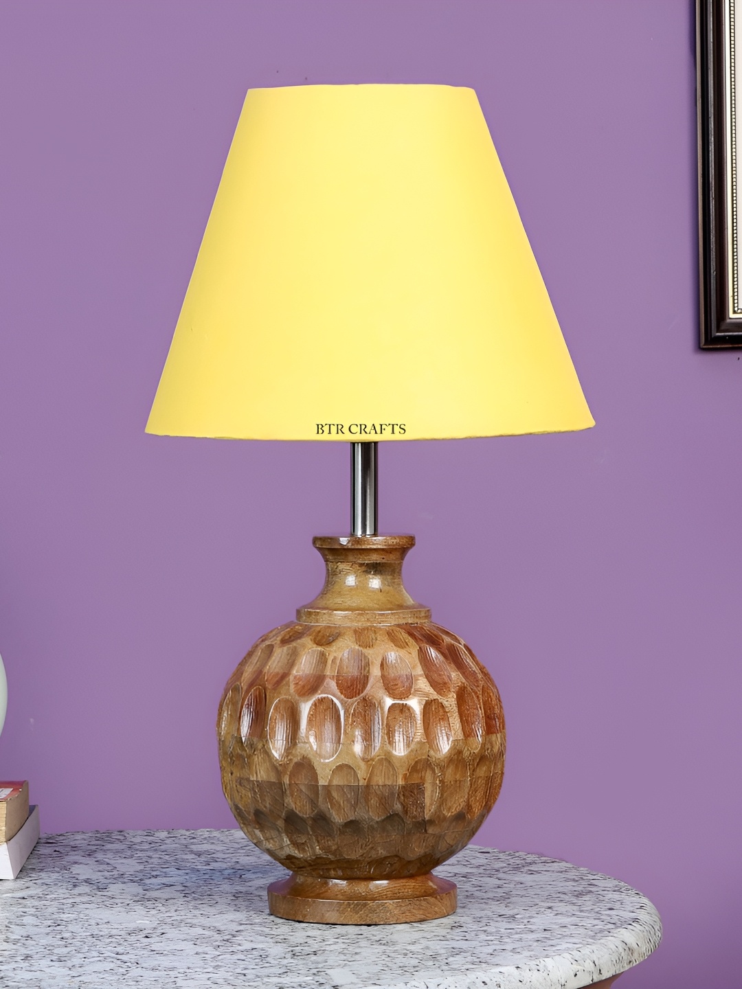 BTR CRAFTS Yellow Frustum Shaped Wooden Table Lamp with Adjustable Cord
