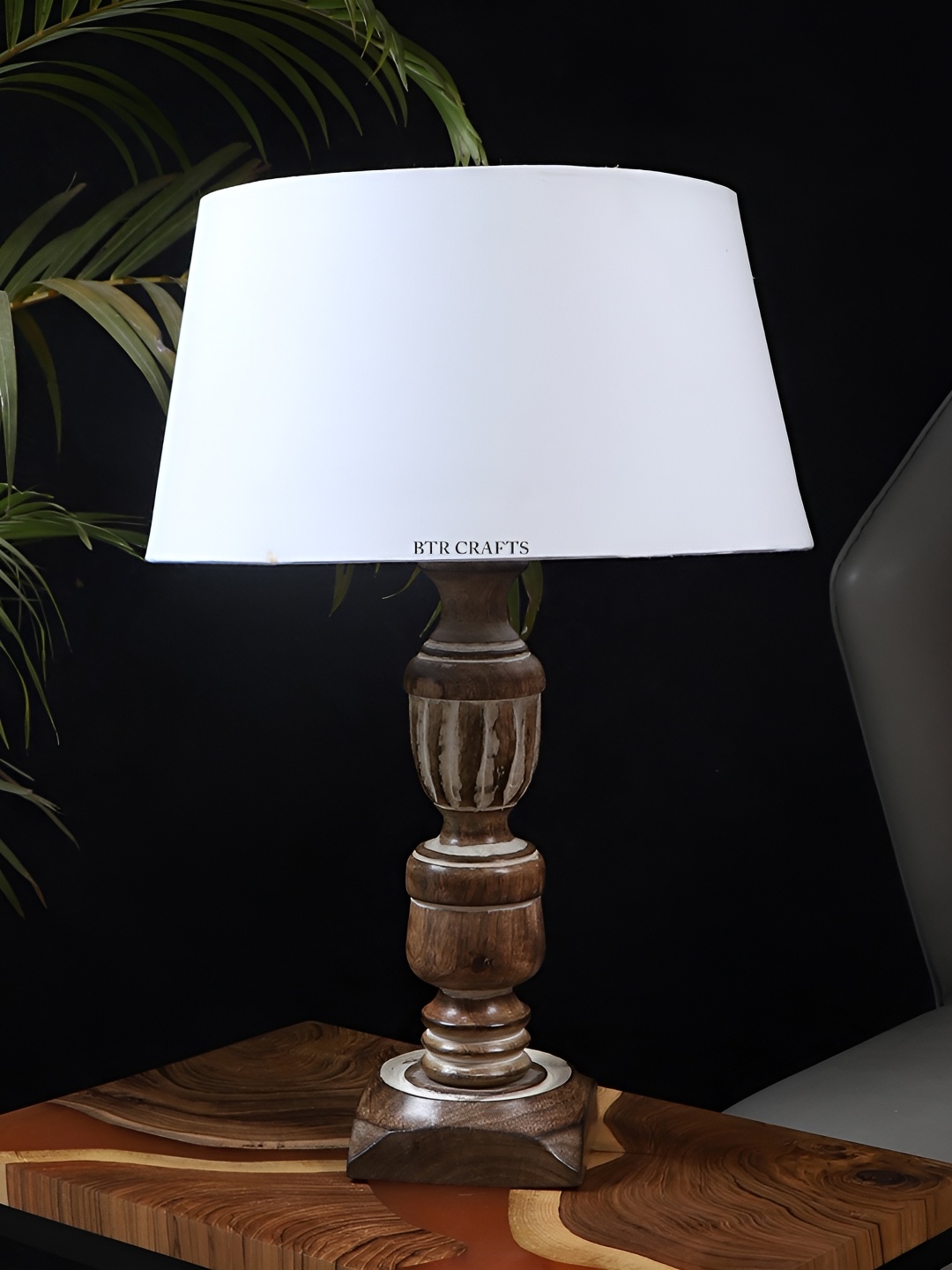 BTR CRAFTS White Wood Bell Shaped Table Lamp with Adjustable Cord