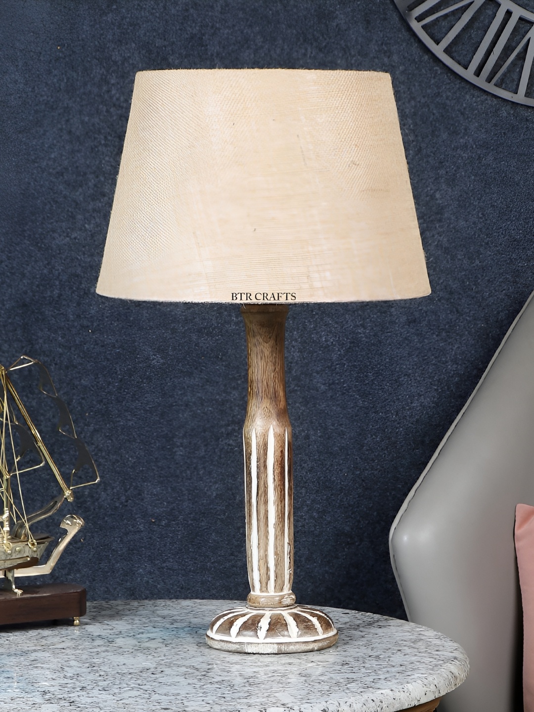 

BTR CRAFTS Brown Frustum Shaped Wooden Table Lamp with Adjustable Cord