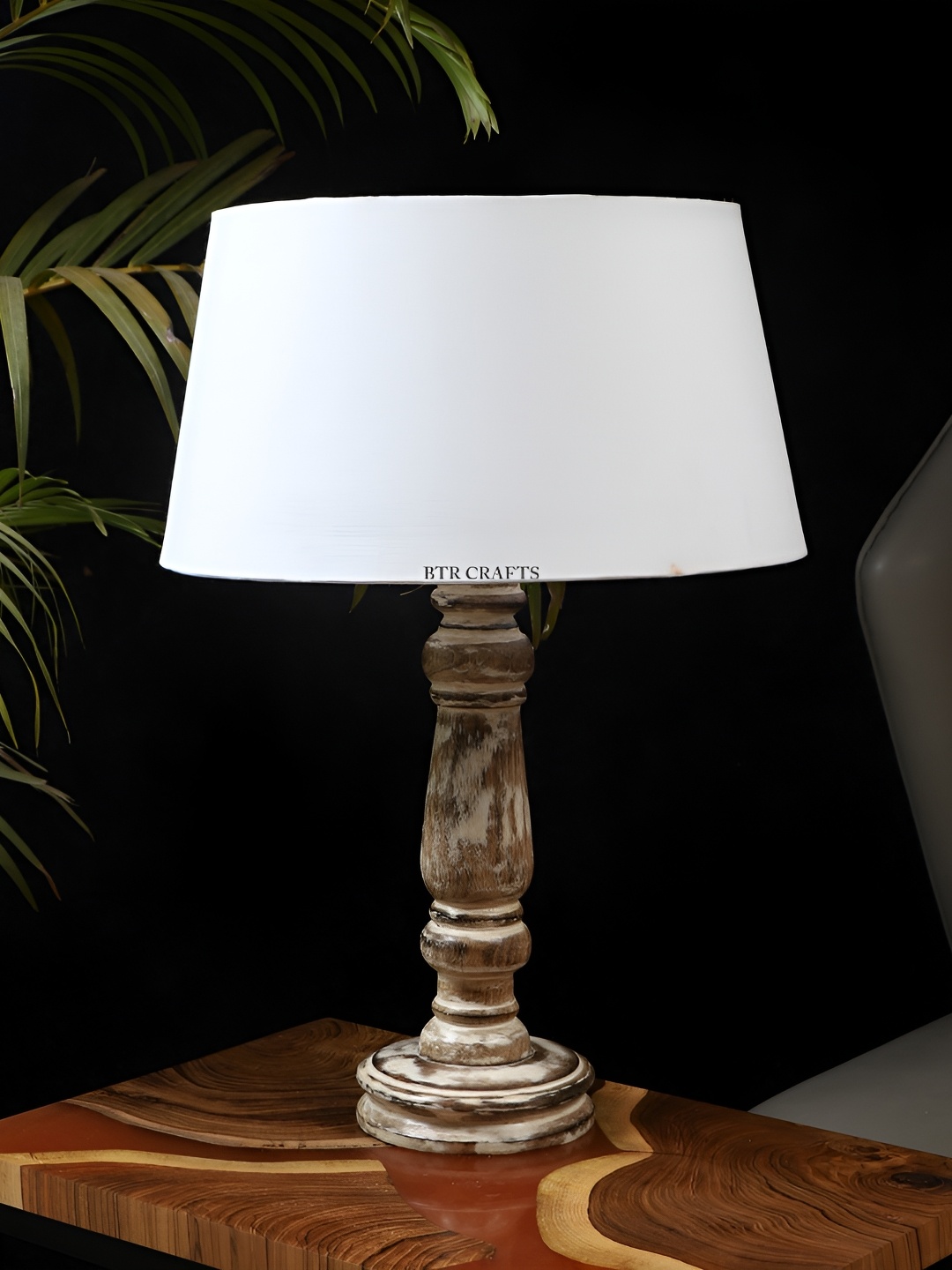 

BTR CRAFTS White Wooden Bell Shaped Table Lamp with Adjustable Cord
