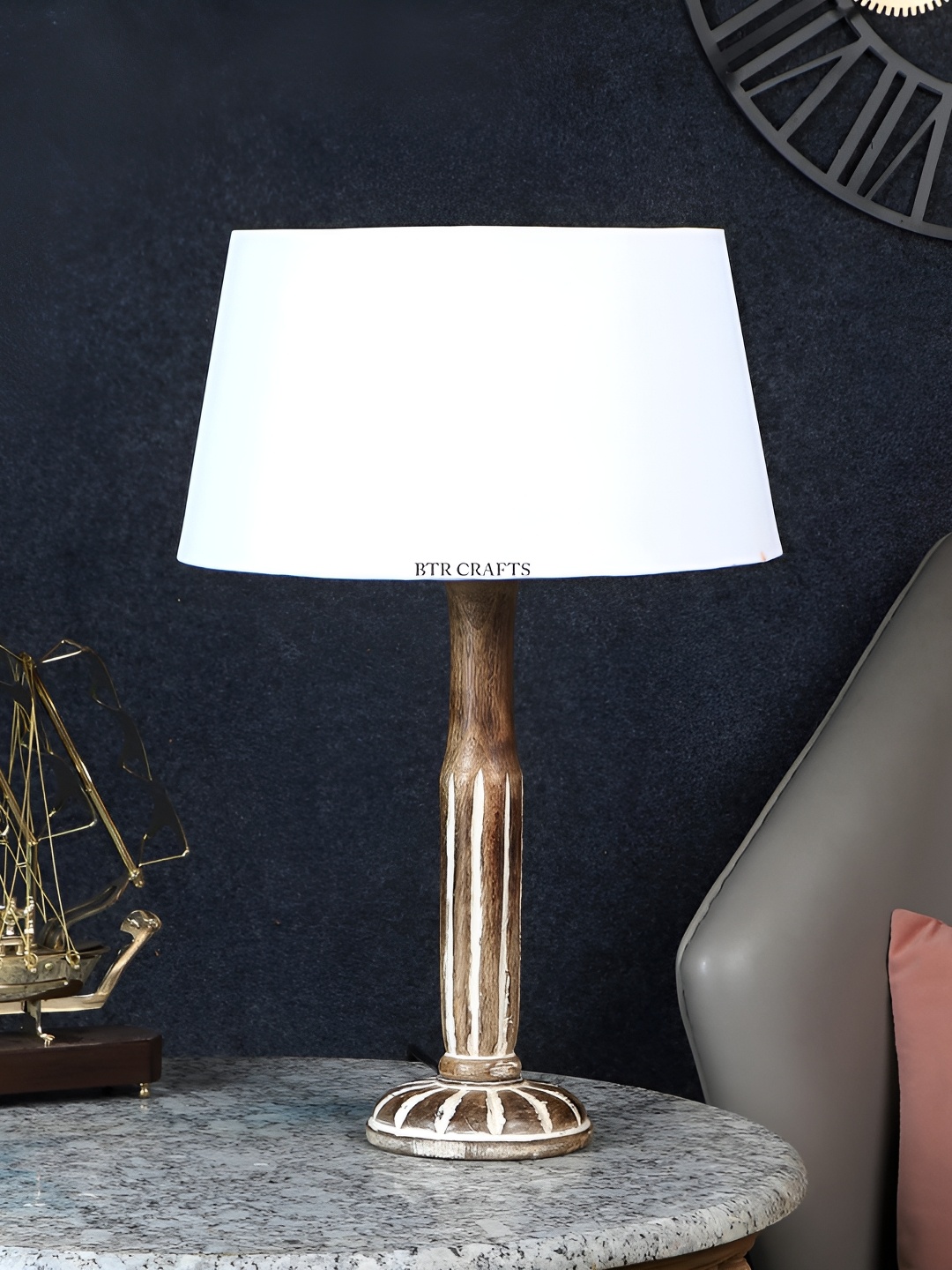 

BTR CRAFTS White & Brown Frustum Shaped Wooden Table Lamp with Adjustable Cord