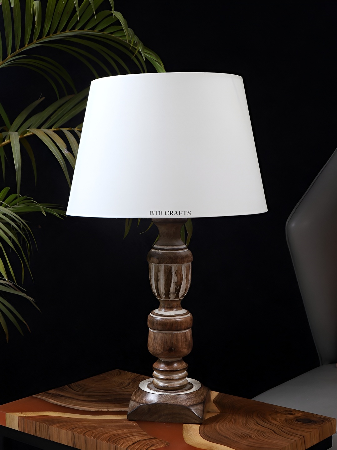 

BTR CRAFTS Cream Wood Bell Shaped Table Lamp with Adjustable Cord