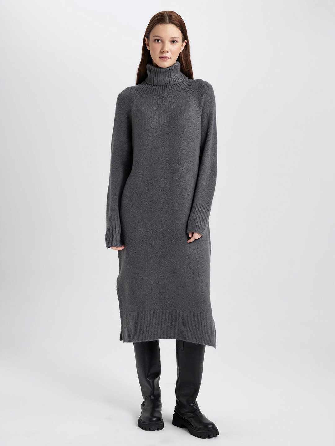 

DeFacto Self Designed Turtle Neck Acrylic Jumper Dress, Grey