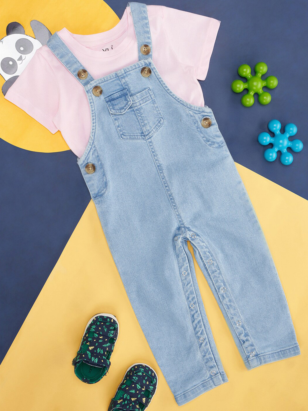 

YU by Pantaloons Boys Dungarees With T shirt, Blue