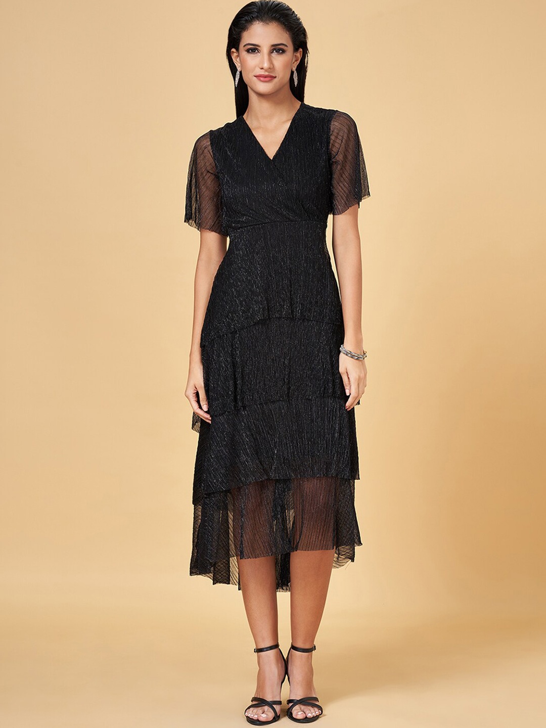 

Annabelle by Pantaloons Self Design A Line Dress, Black