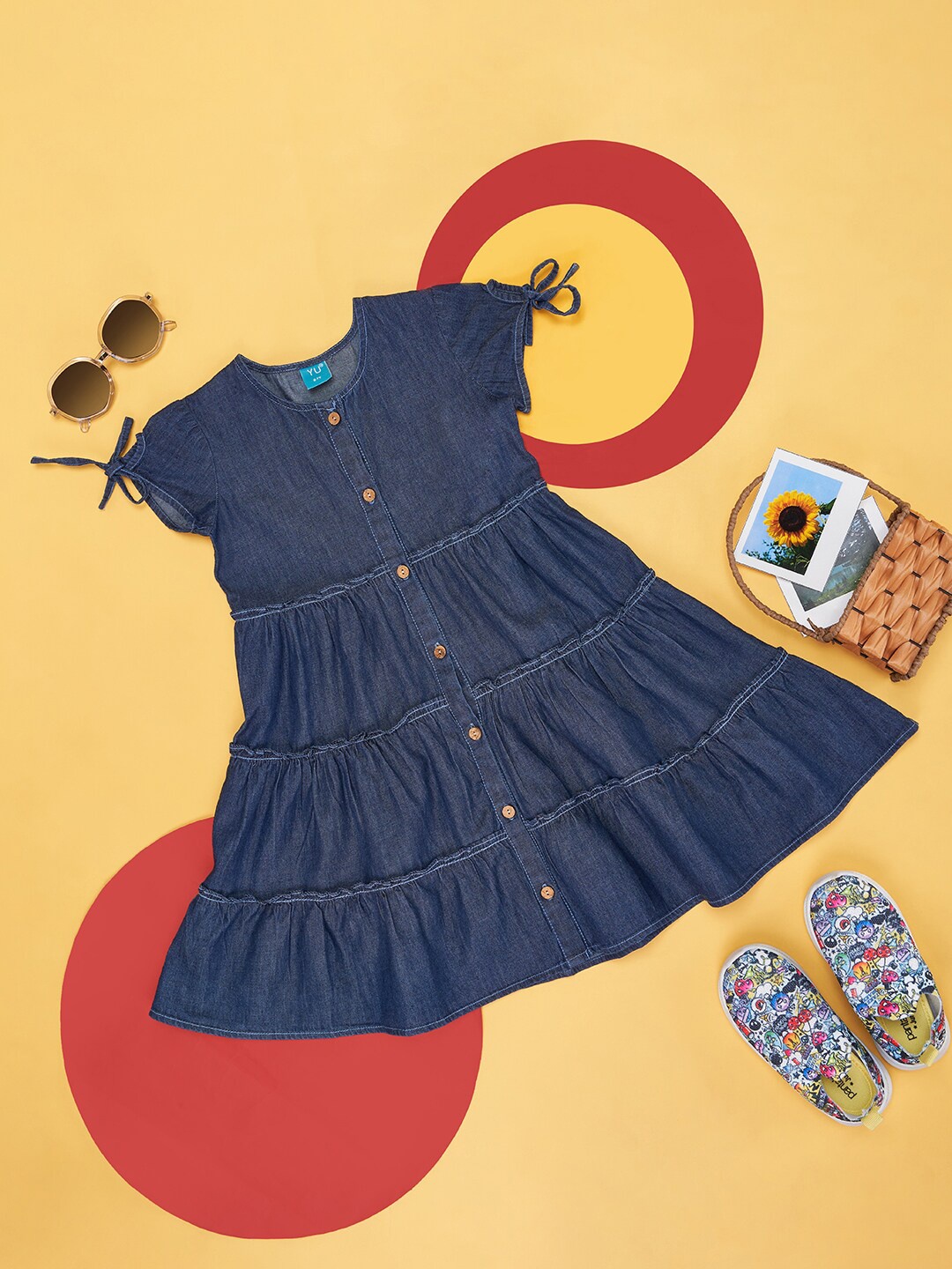 

YU by Pantaloons Round Neck Cotton Fit & Flare Dress, Navy blue