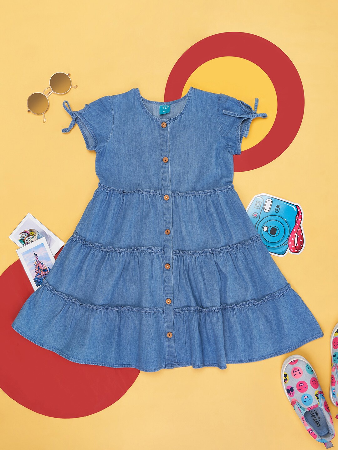 

YU by Pantaloons Round Neck Cotton Fit & Flare Dress, Blue