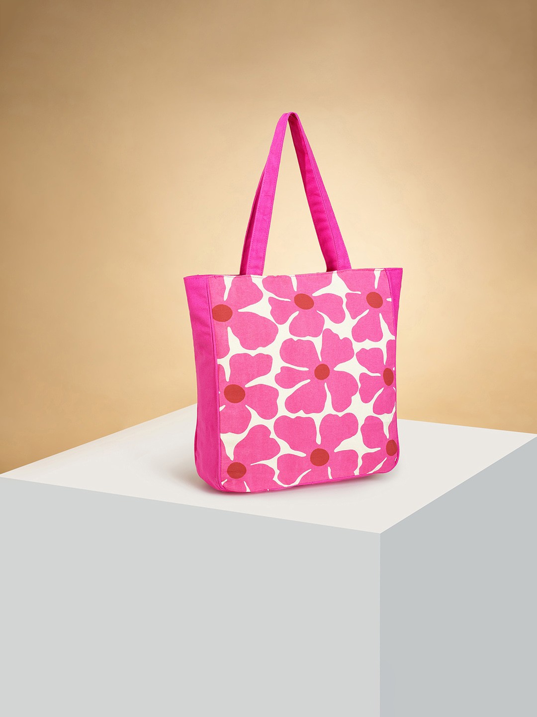 

Forever Glam by Pantaloons Floral Printed Tote Bag With Zip Detail, Pink