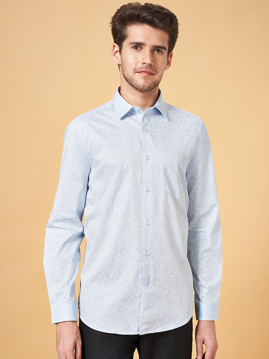 

Peregrine by Pantaloons Slim Fit Printed Cotton Formal Shirt, Blue