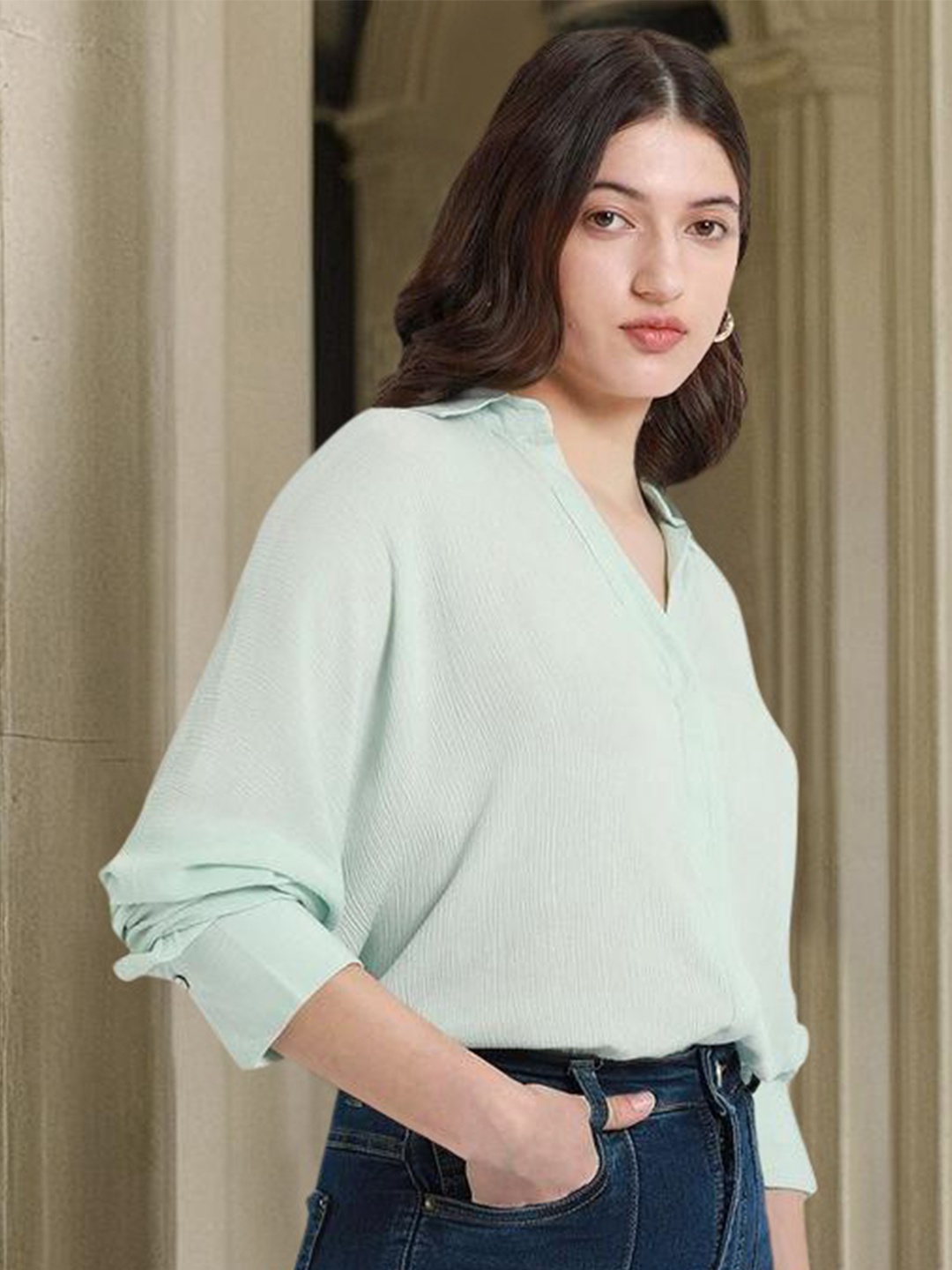 

DL Woman Oversized Crepe Casual Shirt, Green