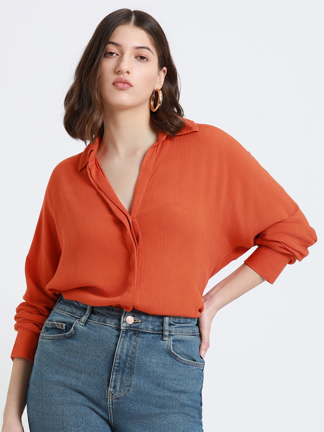 

DL Woman Oversized Crepe Casual Shirt, Rust