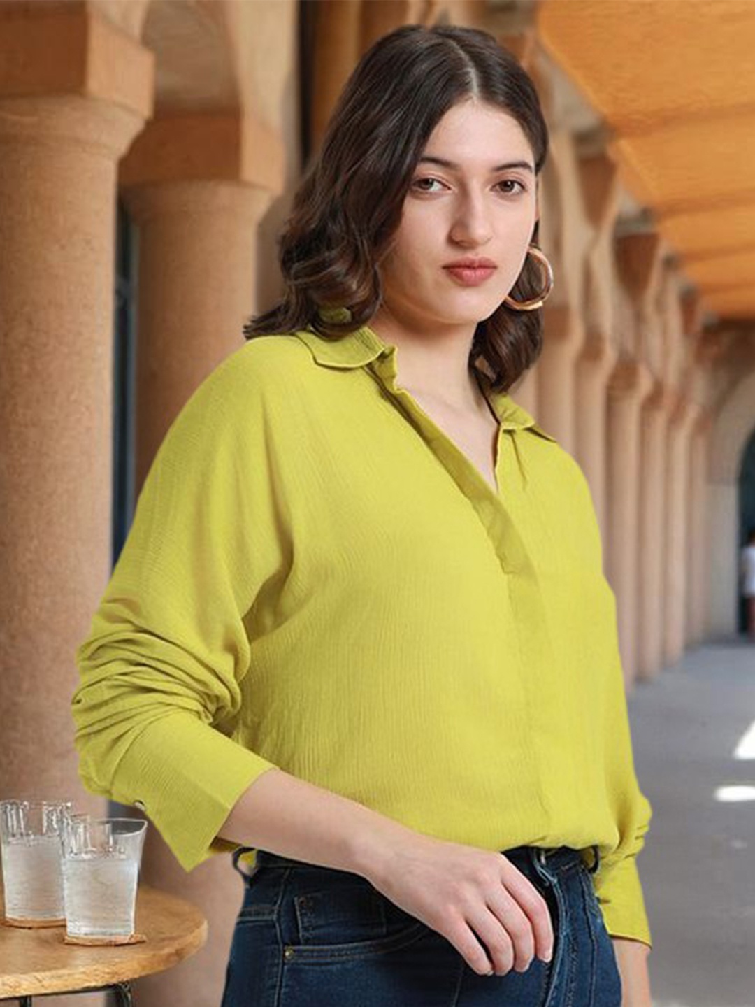 

DL Woman Oversized Crepe Casual Shirt, Lime green
