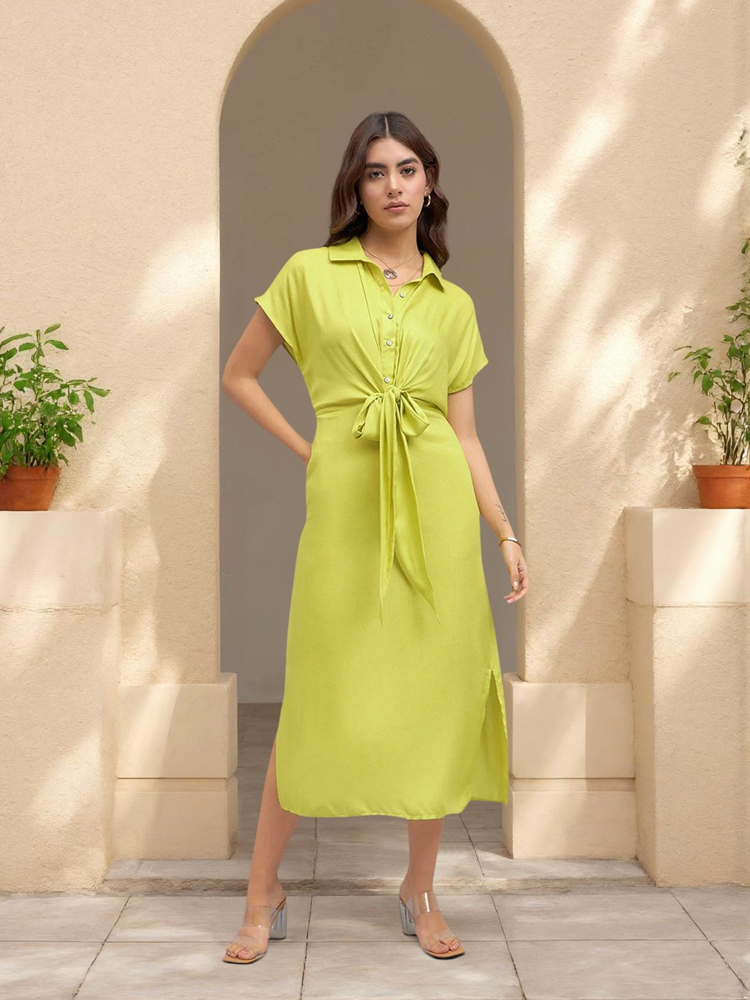 

DL Woman Tie-Up Shirt Style Midi Dress, Green