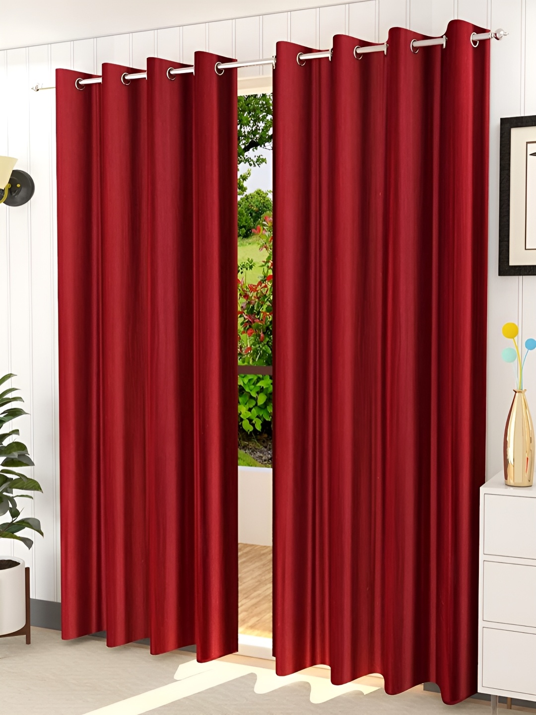 

Kraftiq Homes Crush Maroon 2 Pieces Long Door Curtains