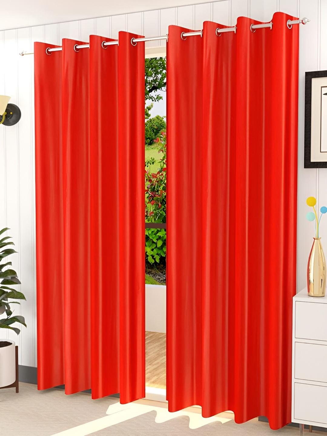 

Kraftiq Homes Red 2 Pcs Abstract Room Darkening Window Curtain