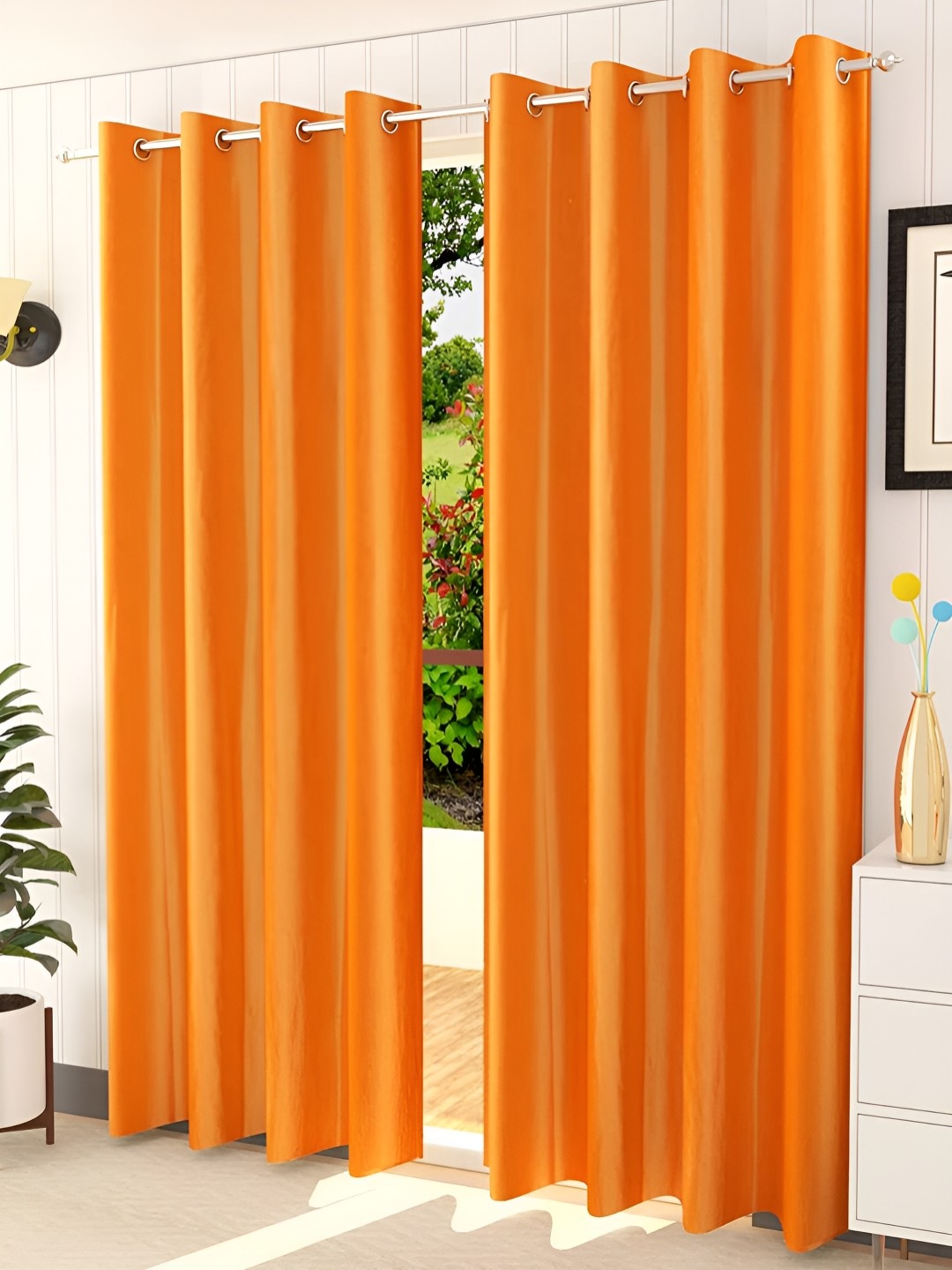 

Kraftiq Homes Crush Orange 2 Pieces Regular Window Curtains