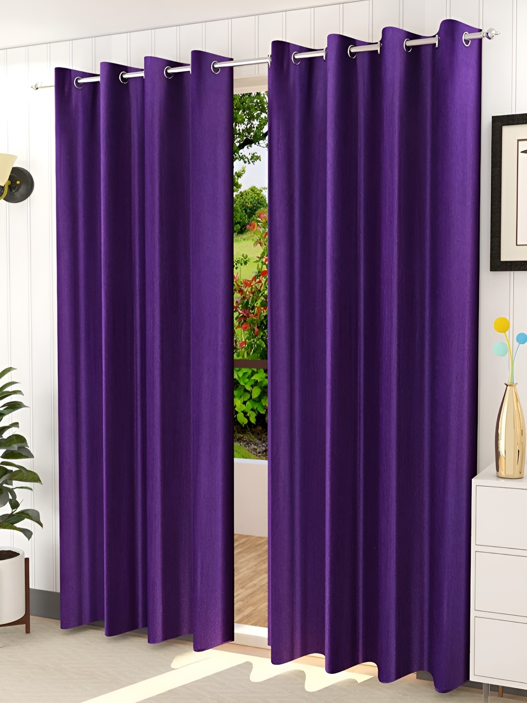 

Kraftiq Homes Purple 2 Pcs Solid Room Darkening Door Curtain