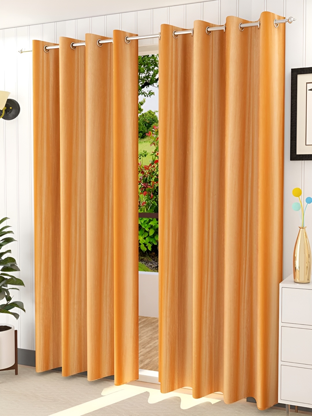 

Kraftiq Homes Crush Beige & Gold-Toned 2 Pieces Long Door Curtains