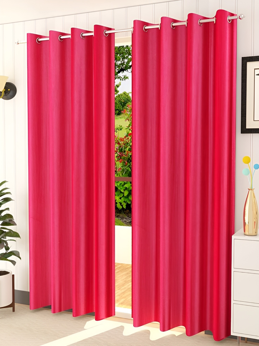 

Kraftiq Homes crush Pink 2 Pieces Regular Window Curtain