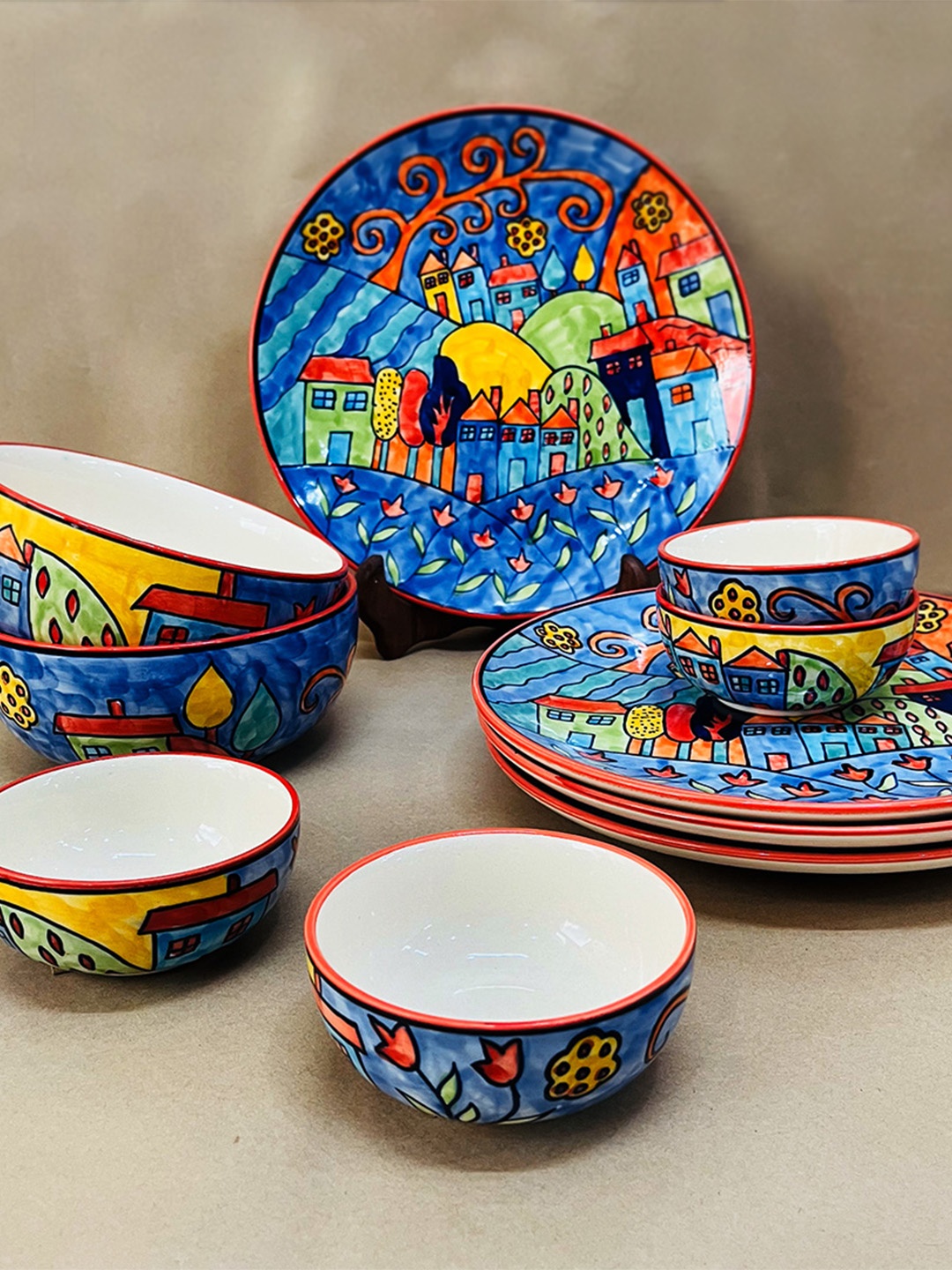 

The Artisan Emporium Blue & Orange 10 Pieces Ceramic Glossy Finished Dinner set