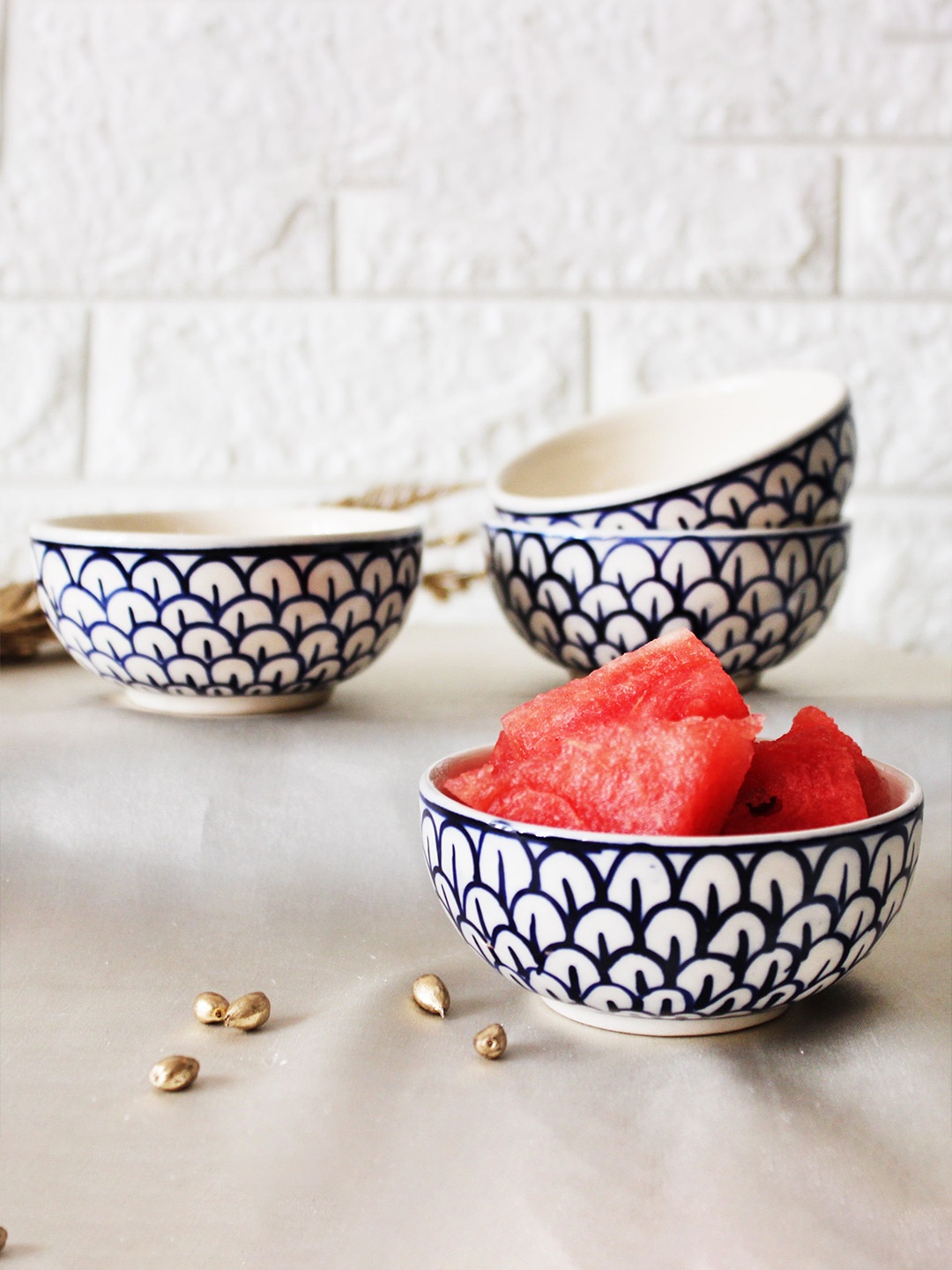 

The Artisan Emporium White & Blue 12 Pieces Ceramic Glossy Finished Dinner Set