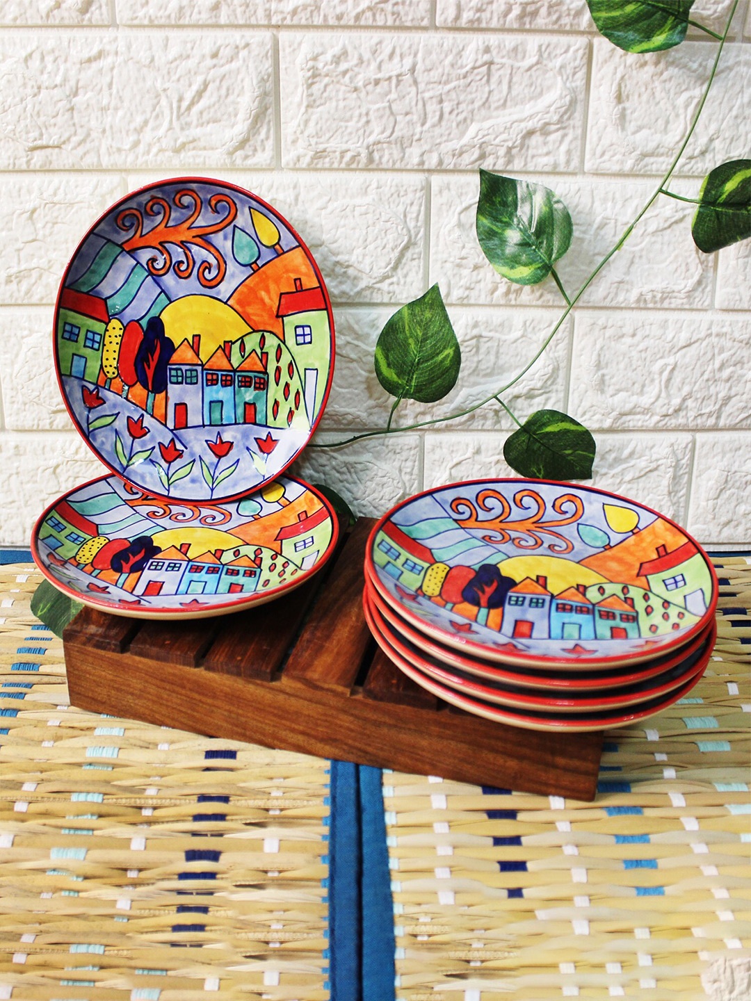 

The Artisan Emporium Orange & Blue 6 Pieces Ceramic Glossy Finished Quarter Plates