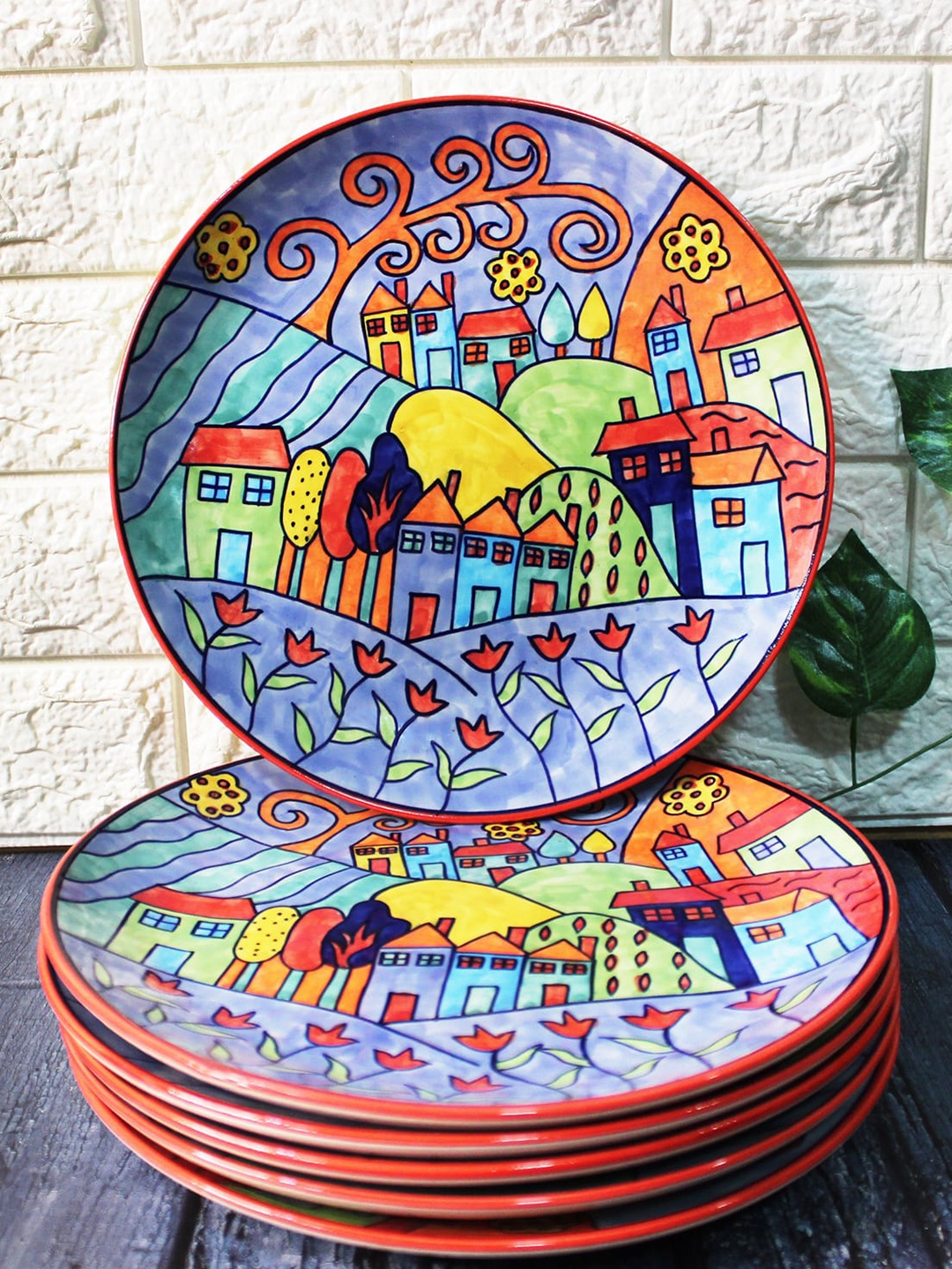 

The Artisan Emporium Blue & Orange 6 Pieces Ceramic Glossy Finished Plates