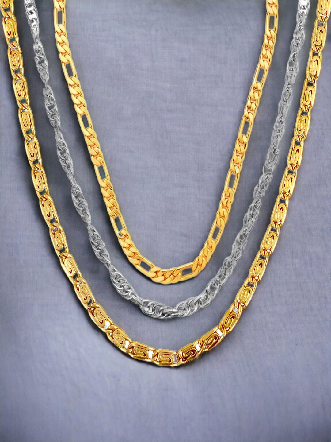 

Goldnera Men Set of 3 Silver and Gold Plated Chain